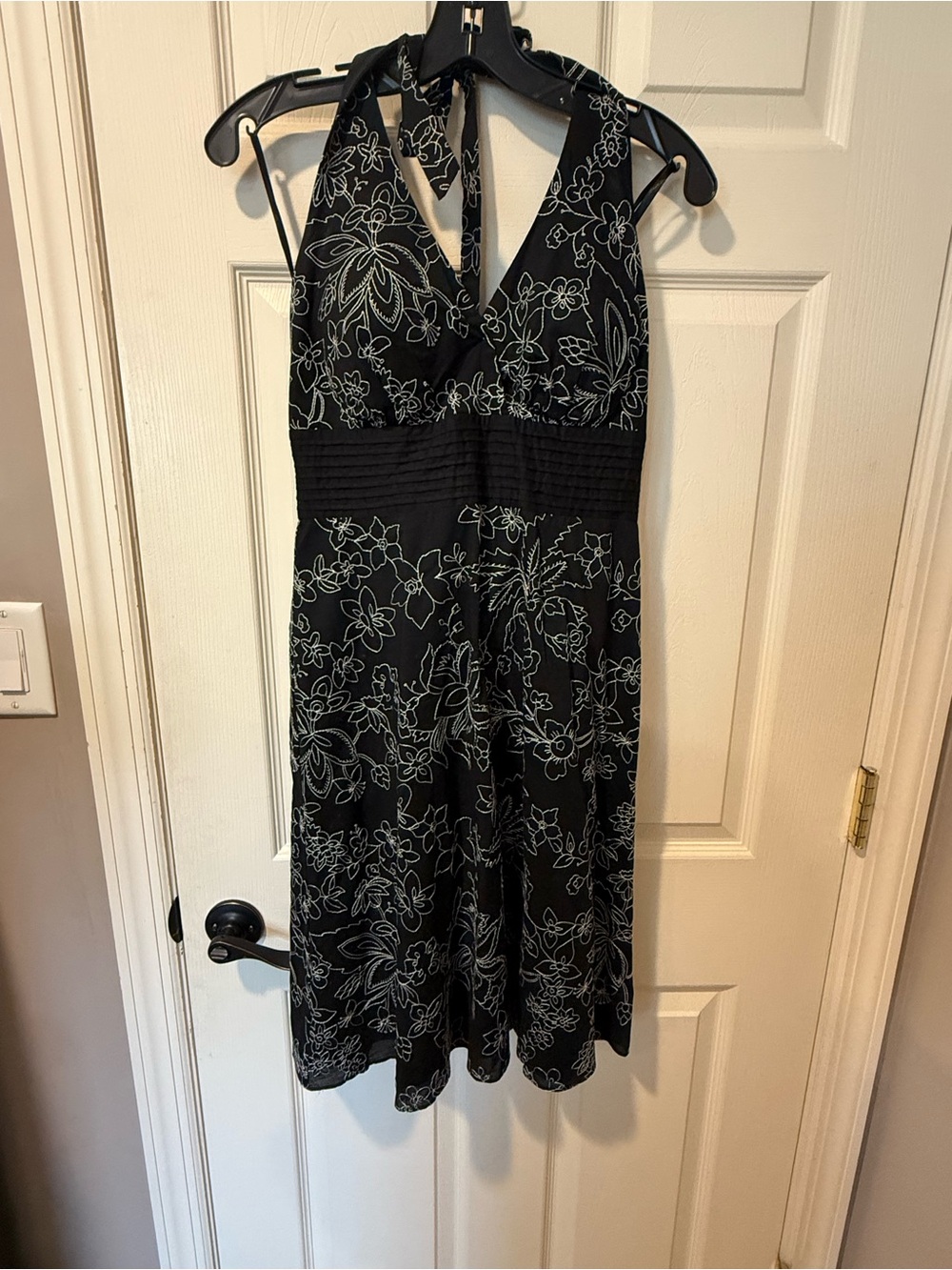 White House Black Market Black Floral Halter Dress
